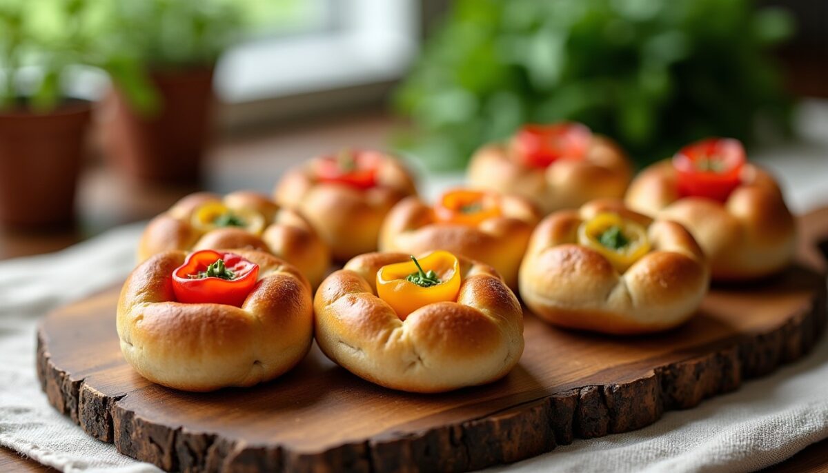 Délices en miniature : Petits pains garnis aux saveurs de poivrons Délices en miniature : Petits pains garnis aux saveurs de poivrons
