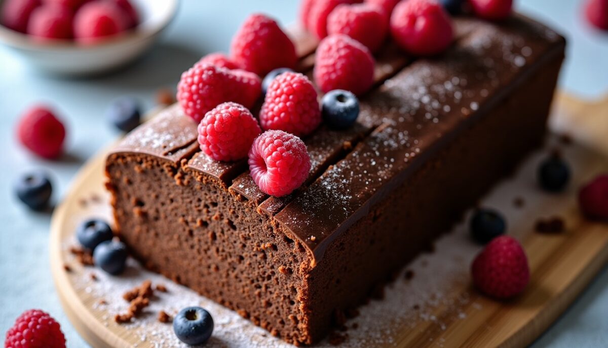 Délice de bûche aux fruits rouges sur son croustillant chocolaté Délice de bûche aux fruits rouges sur son croustillant chocolaté