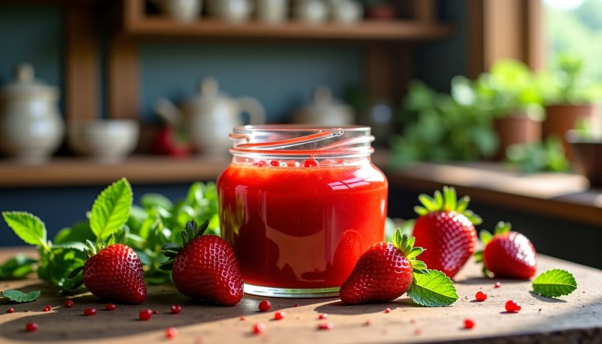 Délicieuse confiture maison : fraises juteuses et fraîcheur de la menthe