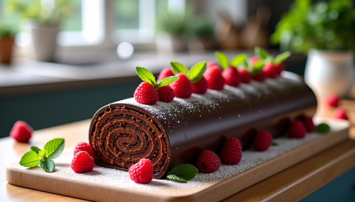 Délice gourmand : bûche chocolat-framboise 100% sans gluten