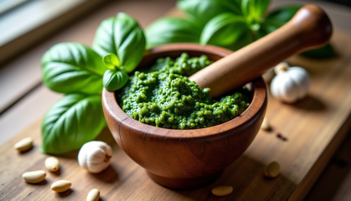 Le pesto de Gênes : voyage au cœur du basilic, du mortier et des saveurs liguriennes Le pesto de Gênes : voyage au cœur du basilic, du mortier et des saveurs liguriennes